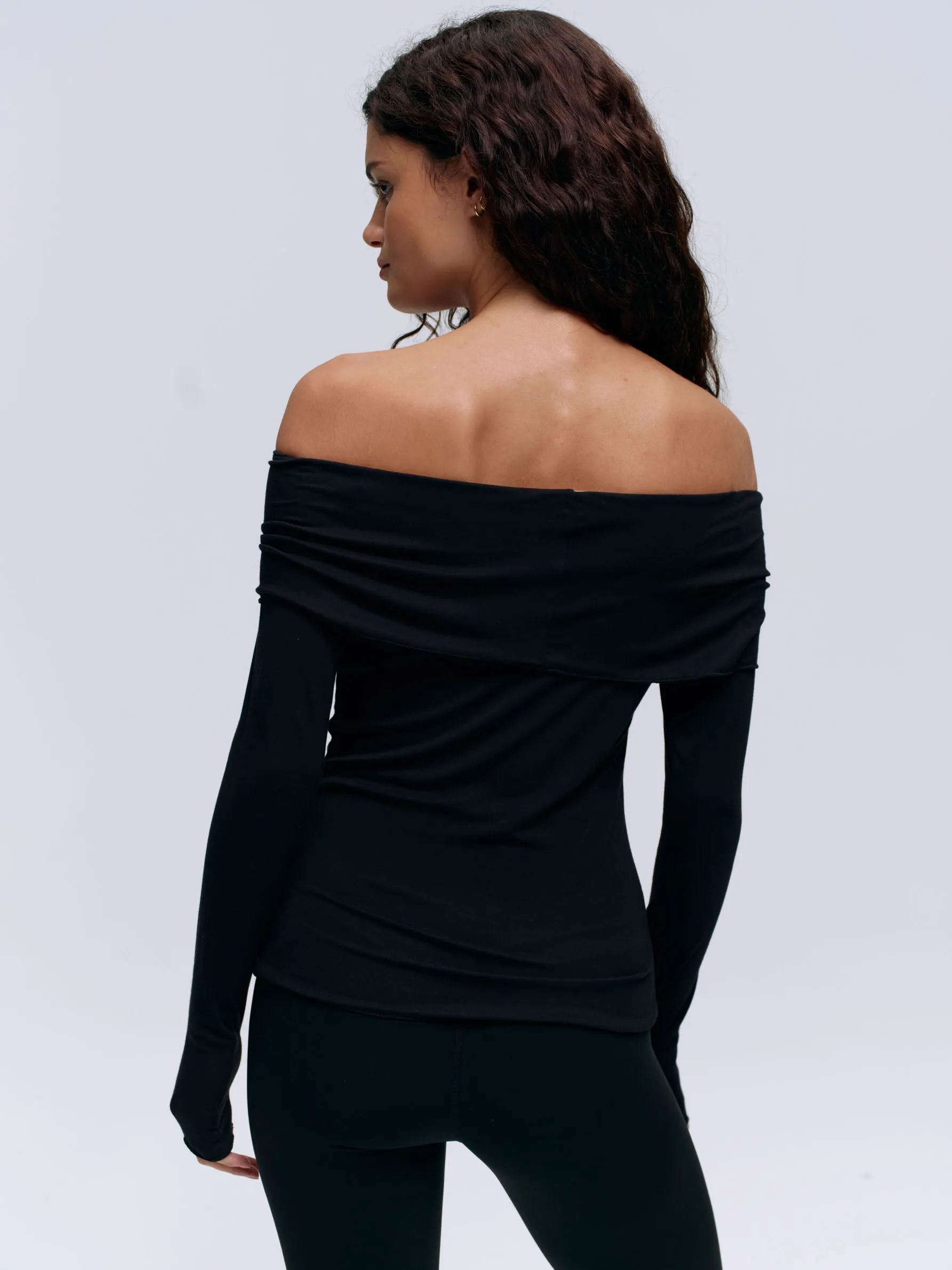 Sheer Fold Over Top - Black