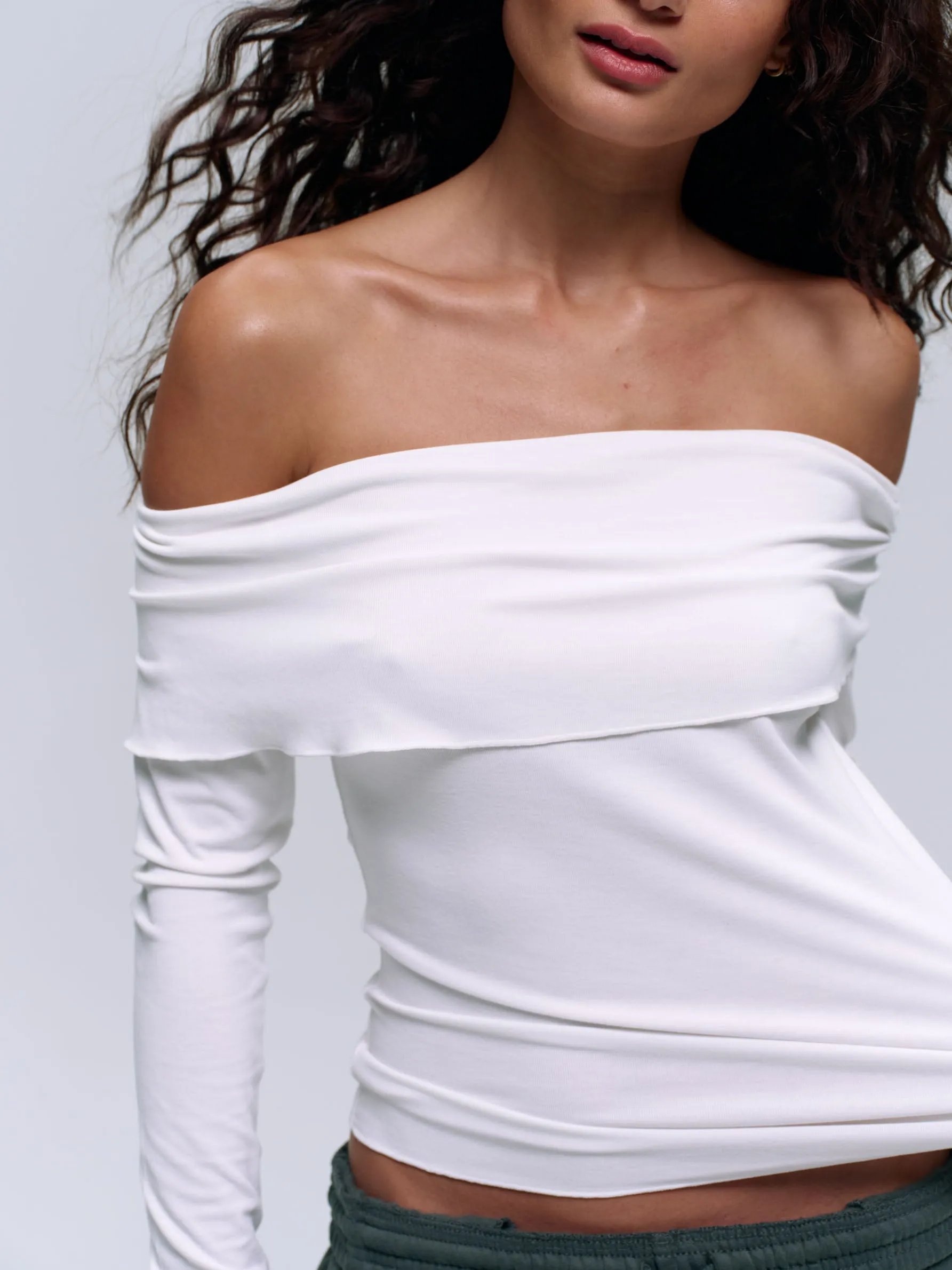 Sheer Fold Over Top - White