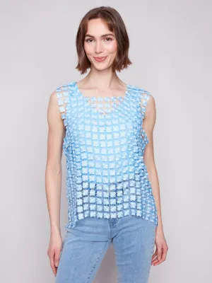 Shimmery Bluebell Crochet Flower Sleeveless Top