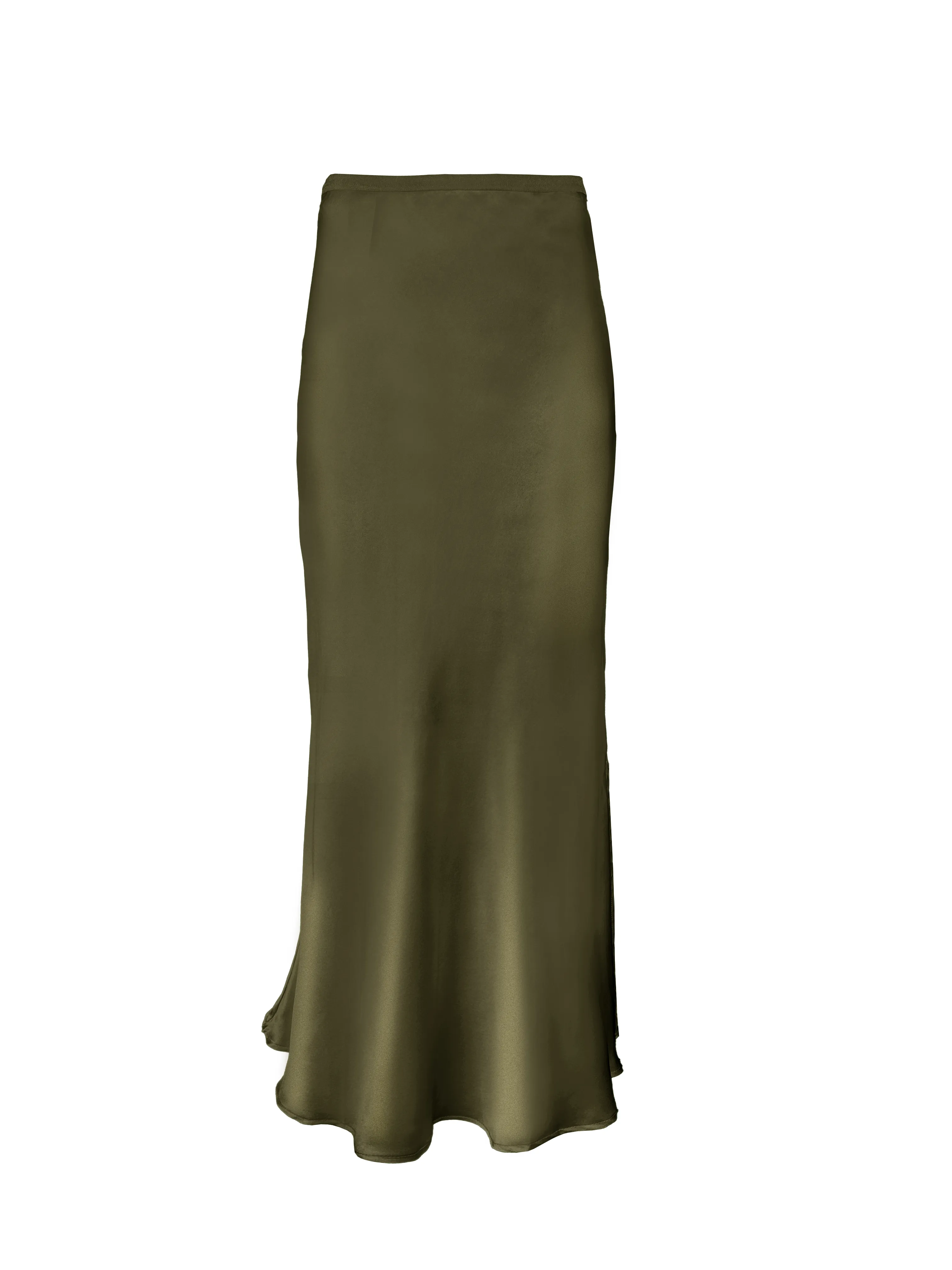 Silk Bias Long Skirt - Dark Olive