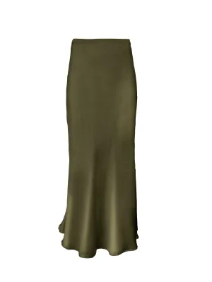Silk Bias Long Skirt - Dark Olive