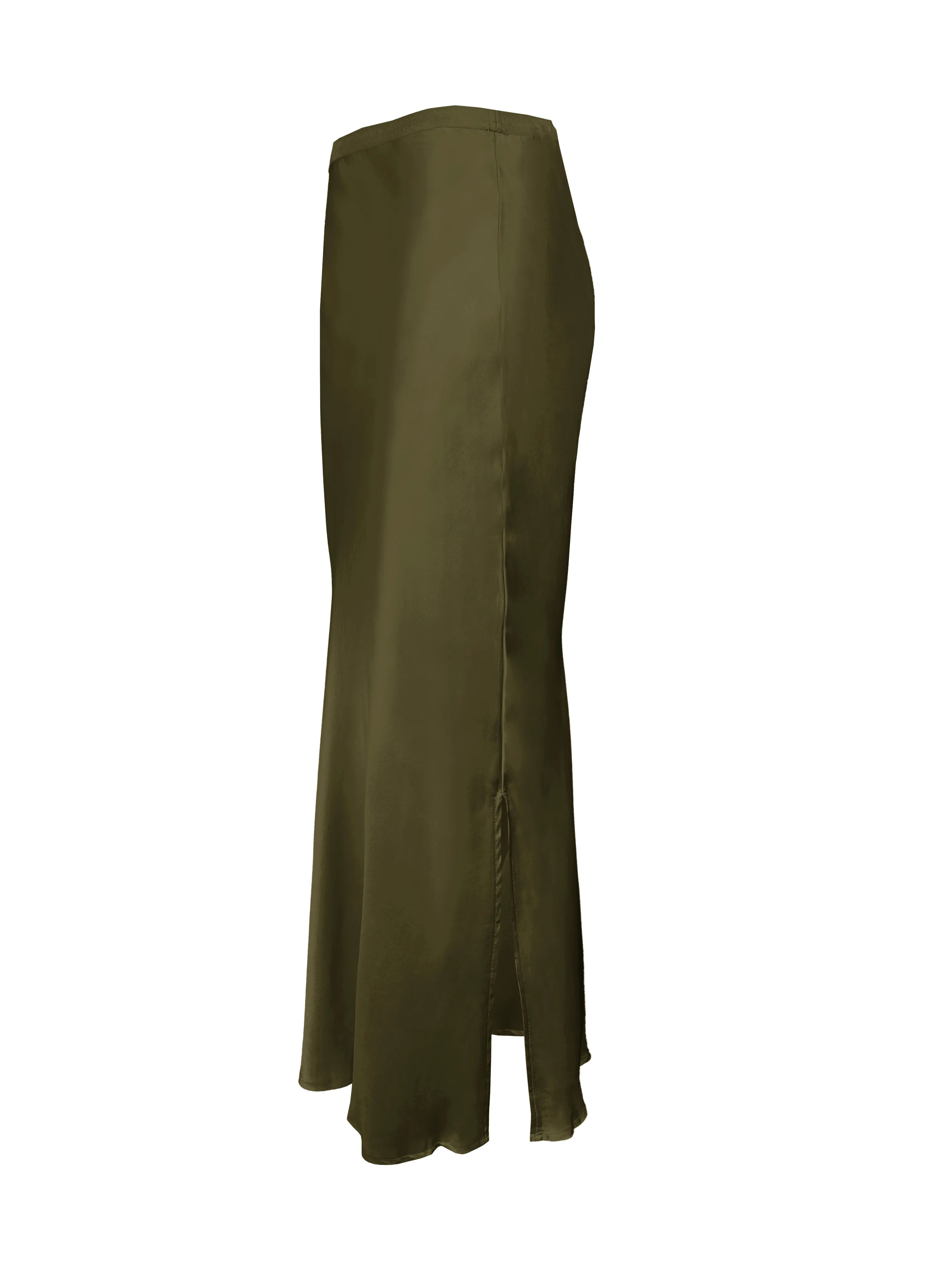Silk Bias Long Skirt - Dark Olive