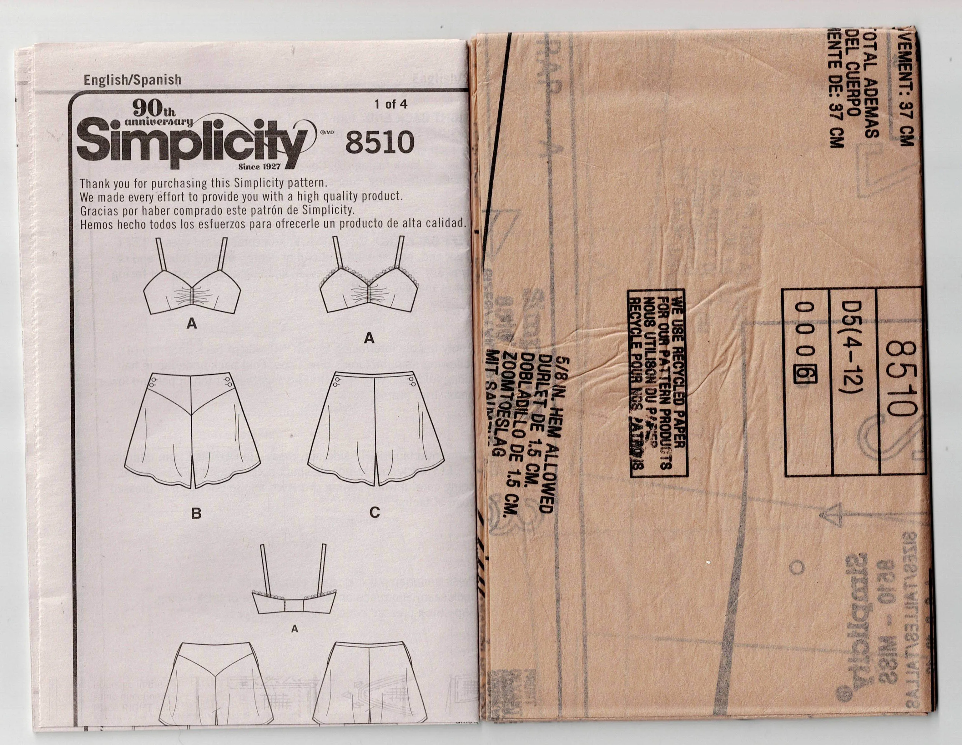 Simplicity 8510 Womens Reissued 1930 Lingerie Set Sewing Pattern Size 12 - 20 UNCUT Factory Folded