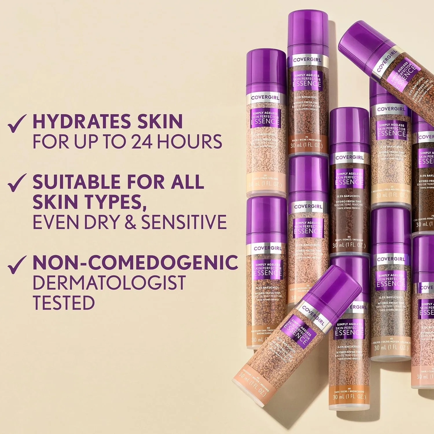 Simply Ageless Skin Perfector Essence Foundation, 30 Light-Medium, Tinted Skin Perfector, Skincare Makeup Hybrid, Sheer Tint, Radiant Finish, Skin-Like Finish, Vegan Formula, 1.0Oz