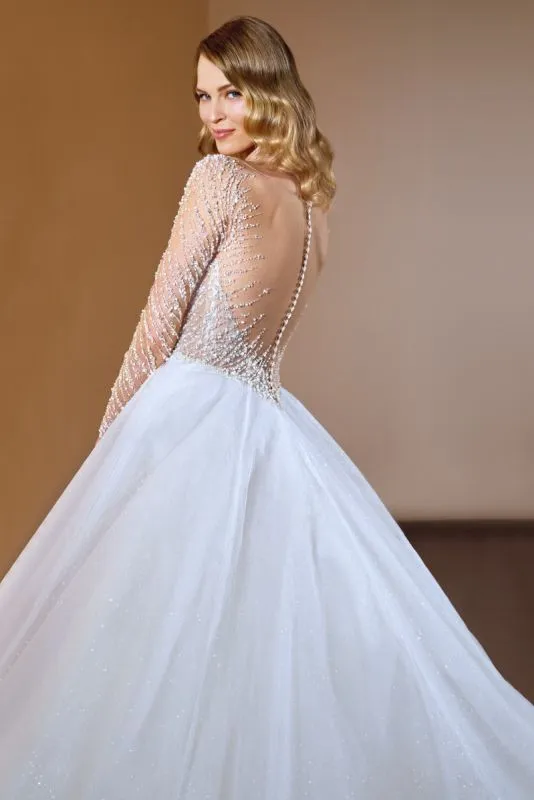Size 16 Demetrios 1156 Ivory/Sheer/Nude/Natural Gown
