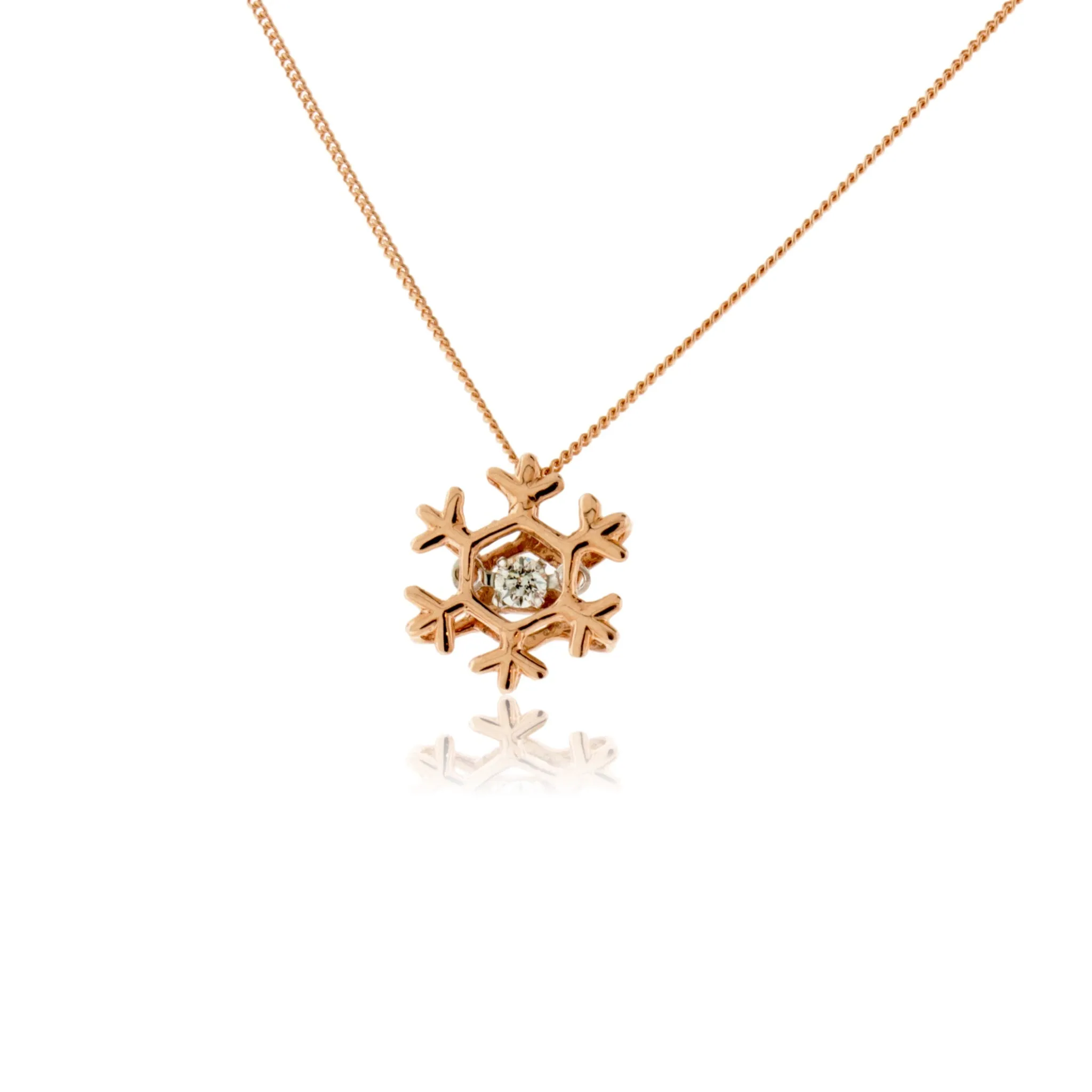 Solitaire Dancing Diamond Snowflake Pendant w/ Chain