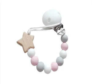 Star Dummy clip - Pink, White & Grey