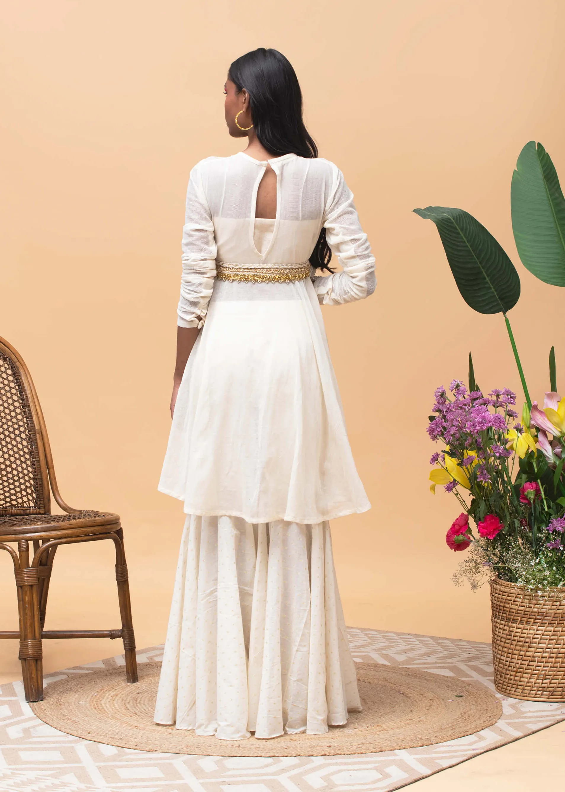 Stella ivory peplum Gharara set