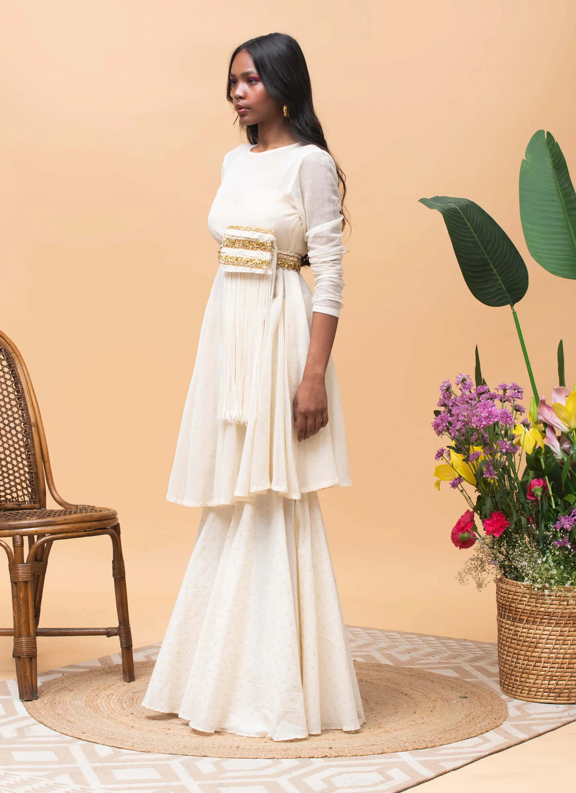 Stella ivory peplum Gharara set