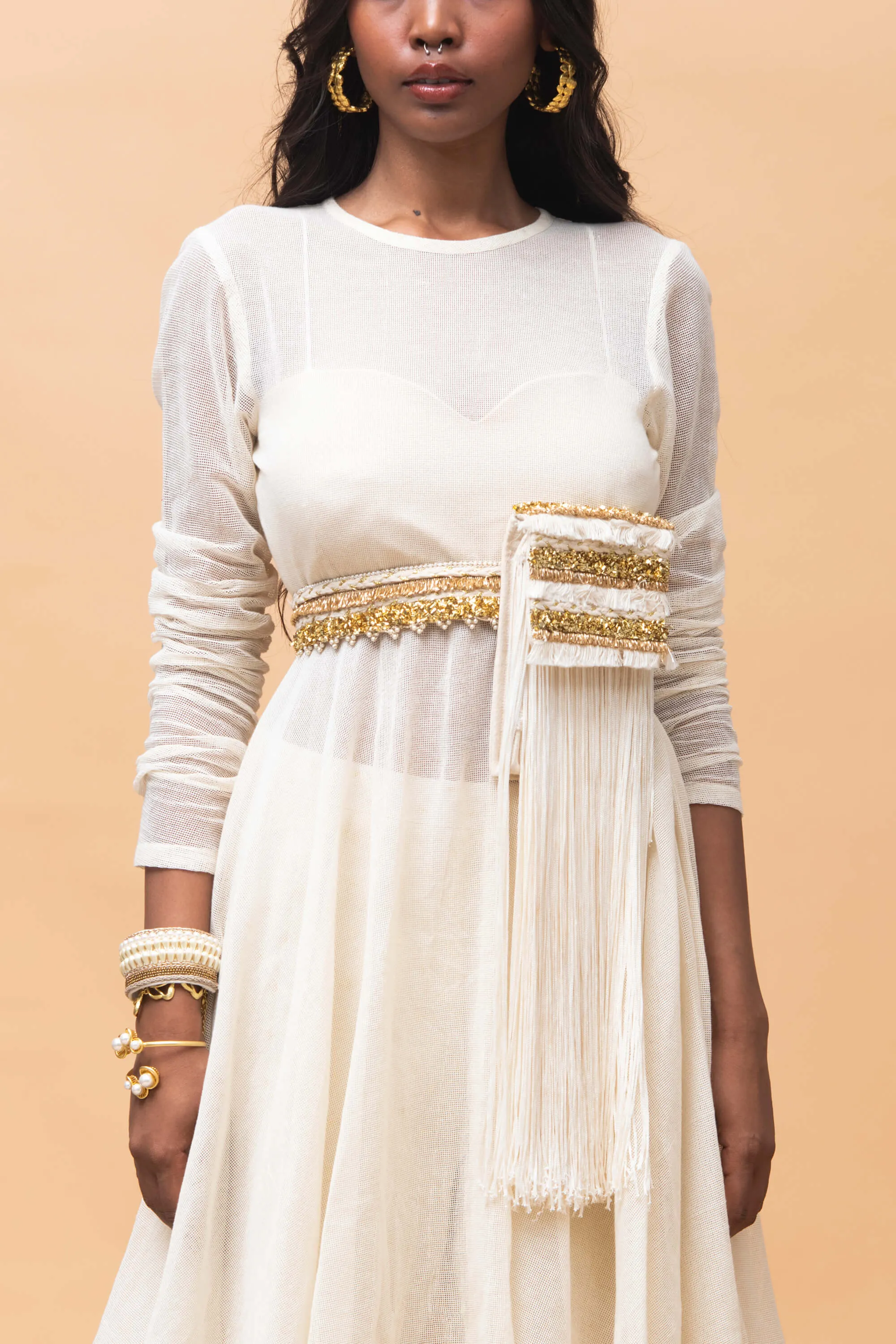 Stella ivory peplum Gharara set