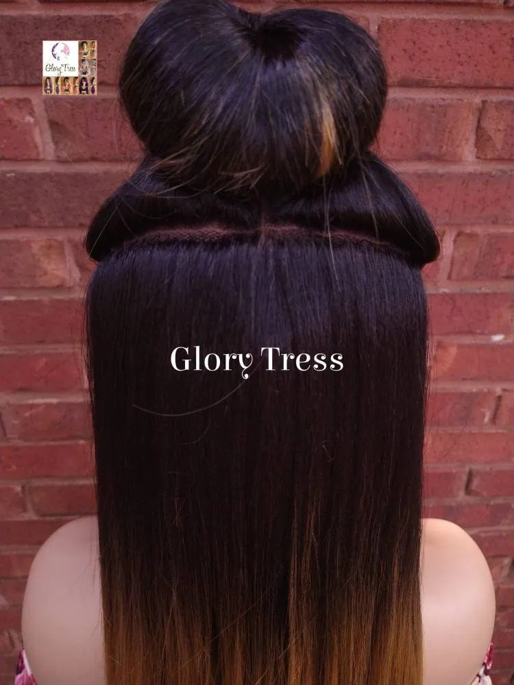 Straight Lace Front Wig, Ombre Blonde Wig, Glory Tress, Wigs, Braided Wig With Top Knot, Heat Safe, Ready To Ship// BRILLIANT