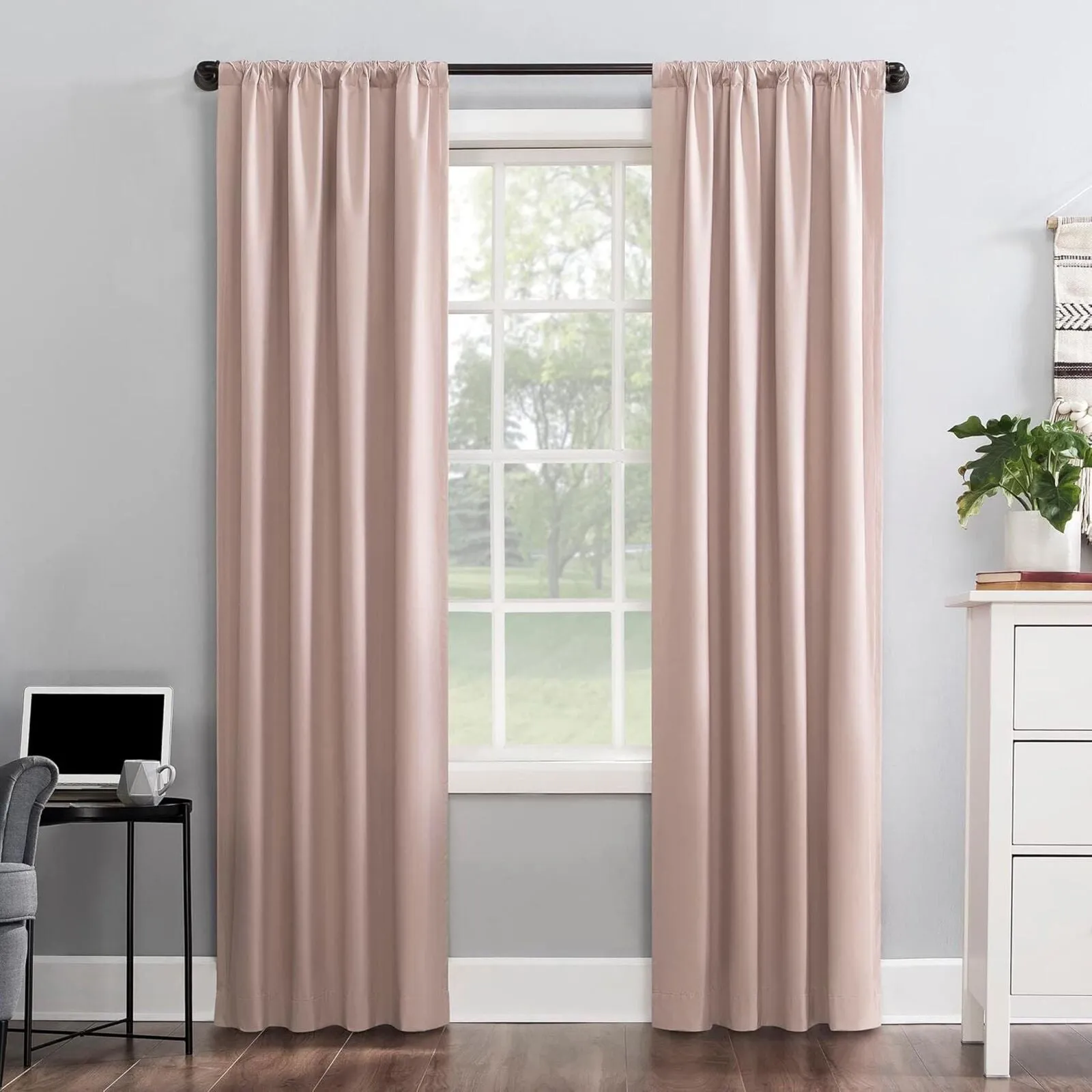 Sun Zero Cyrus Thermal Total Blackout Back Tab Curtain Panel Blush Pink 40" x 96