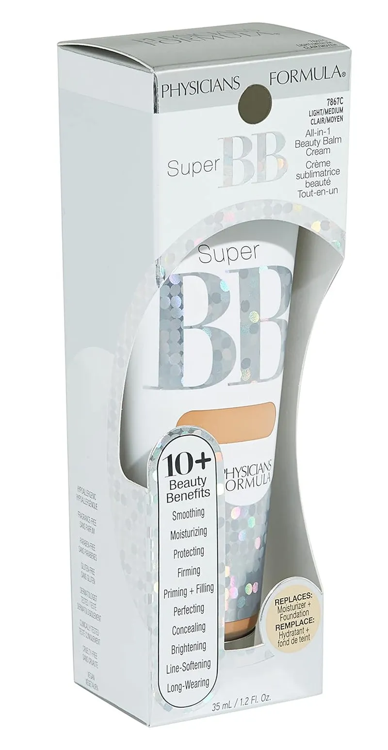 Super BB Cream. All in 1 Tinted Beauty Balm Foundation Cream, Sheer Moisturizing Coverage, Cruelty Free Light/Medium