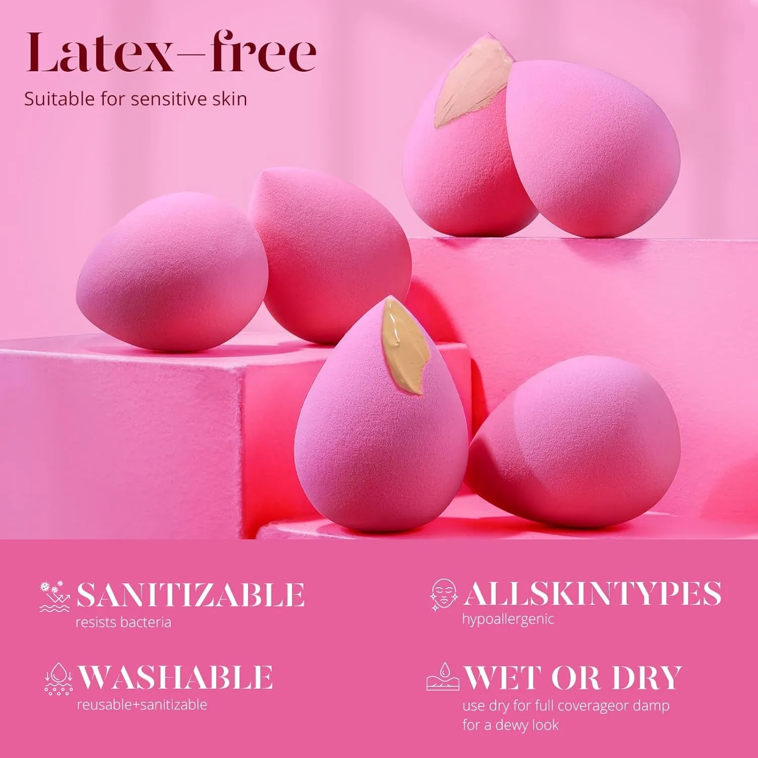 Super Soft Makeup Sponge Set of 6, Makeup Sponges for Foundation, Liquid, Cream and Powder, Pink Beauty Sponge for Blending, 0 Latex Blender
