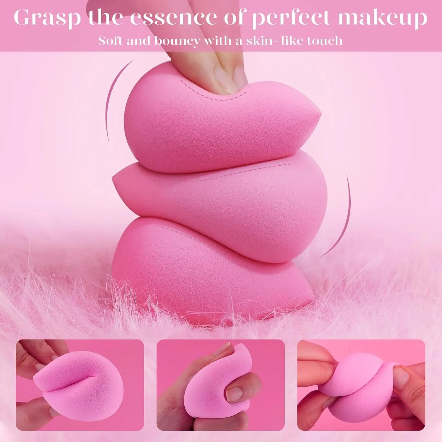 Super Soft Makeup Sponge Set of 6, Makeup Sponges for Foundation, Liquid, Cream and Powder, Pink Beauty Sponge for Blending, 0 Latex Blender