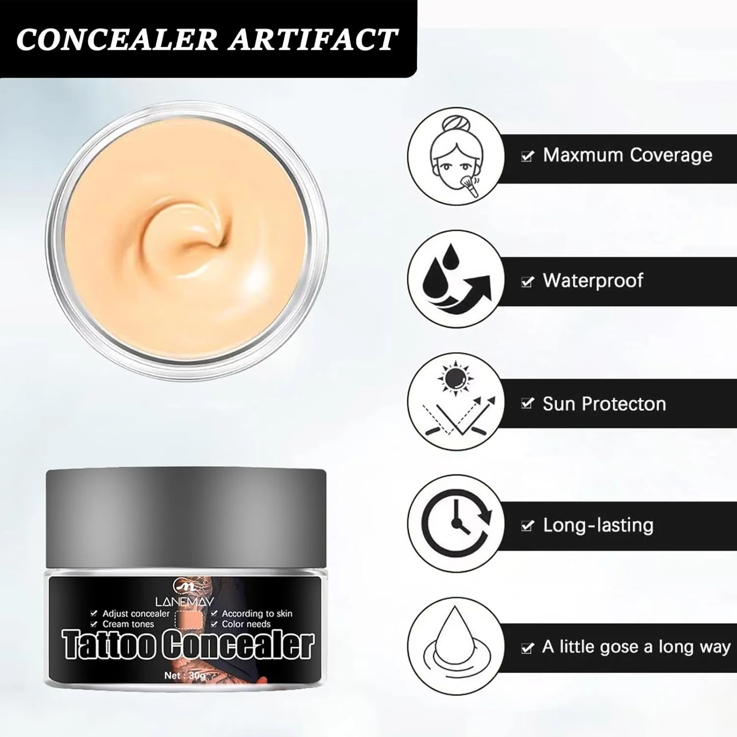 Tattoo Cover Up, Invisible Waterproof Concealer,Long Lasting Professional Skin Makeup Concealer Kit for Body Leg Tattoo, Light Colors,30G