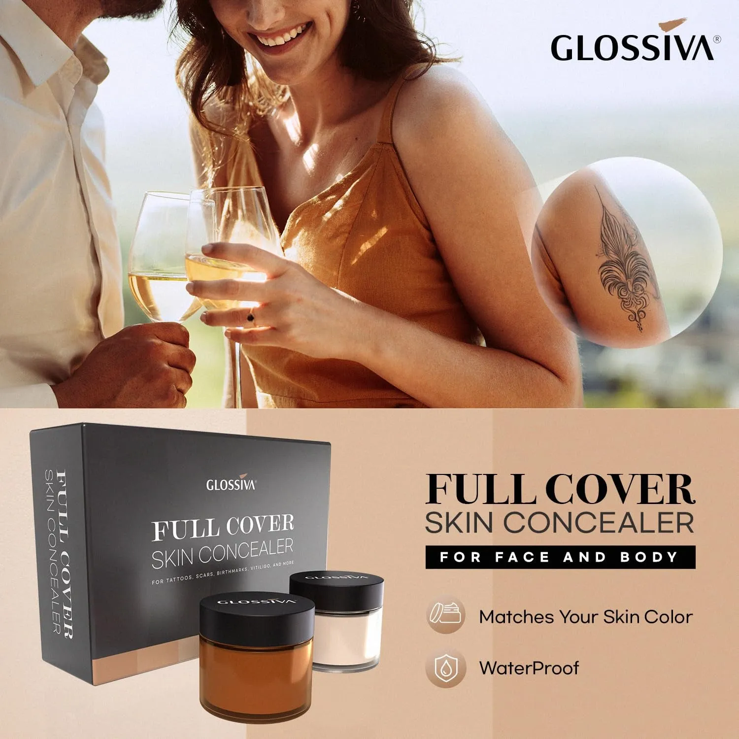 Tattoo Cover up Makeup Waterproof Concealer for Dark Spots, Scars, Vitiligo, and More - 2X30Ml - Use on Body, for Legs, for Men and Women (2X30Ml)