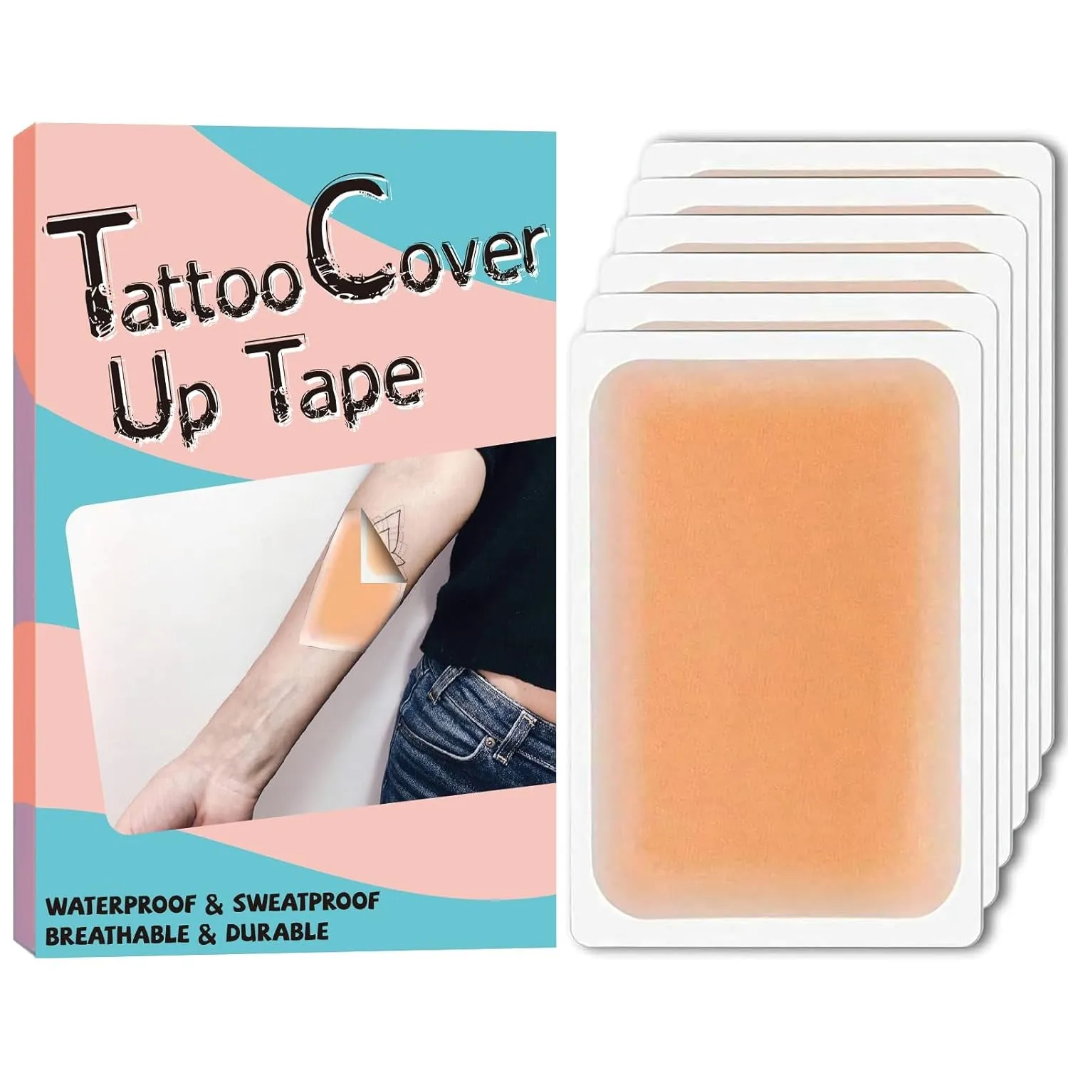 Tattoo Cover up Patch, Tattoo Cover up Tape, Ultra Thin Patch for Tattoo Scar and Birthmarks, Invisible Waterproof Skin Tone Concealer Sticker for Covering up Scars Tattoos, 6 Pcs - Light Skin