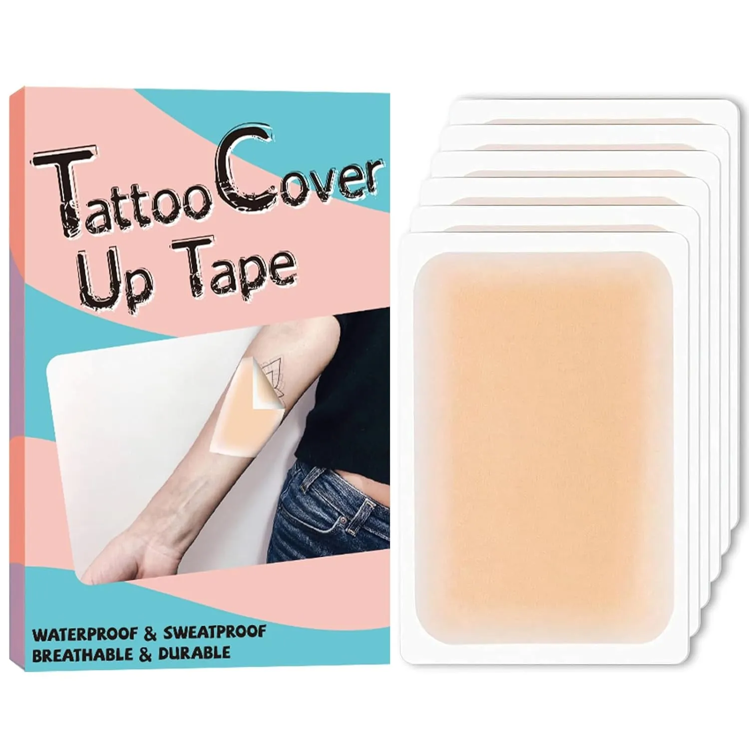 Tattoo Cover up Patch, Tattoo Cover up Tape, Ultra Thin Patch for Tattoo Scar and Birthmarks, Invisible Waterproof Skin Tone Concealer Sticker for Covering up Scars Tattoos, 6 Pcs - Light Skin
