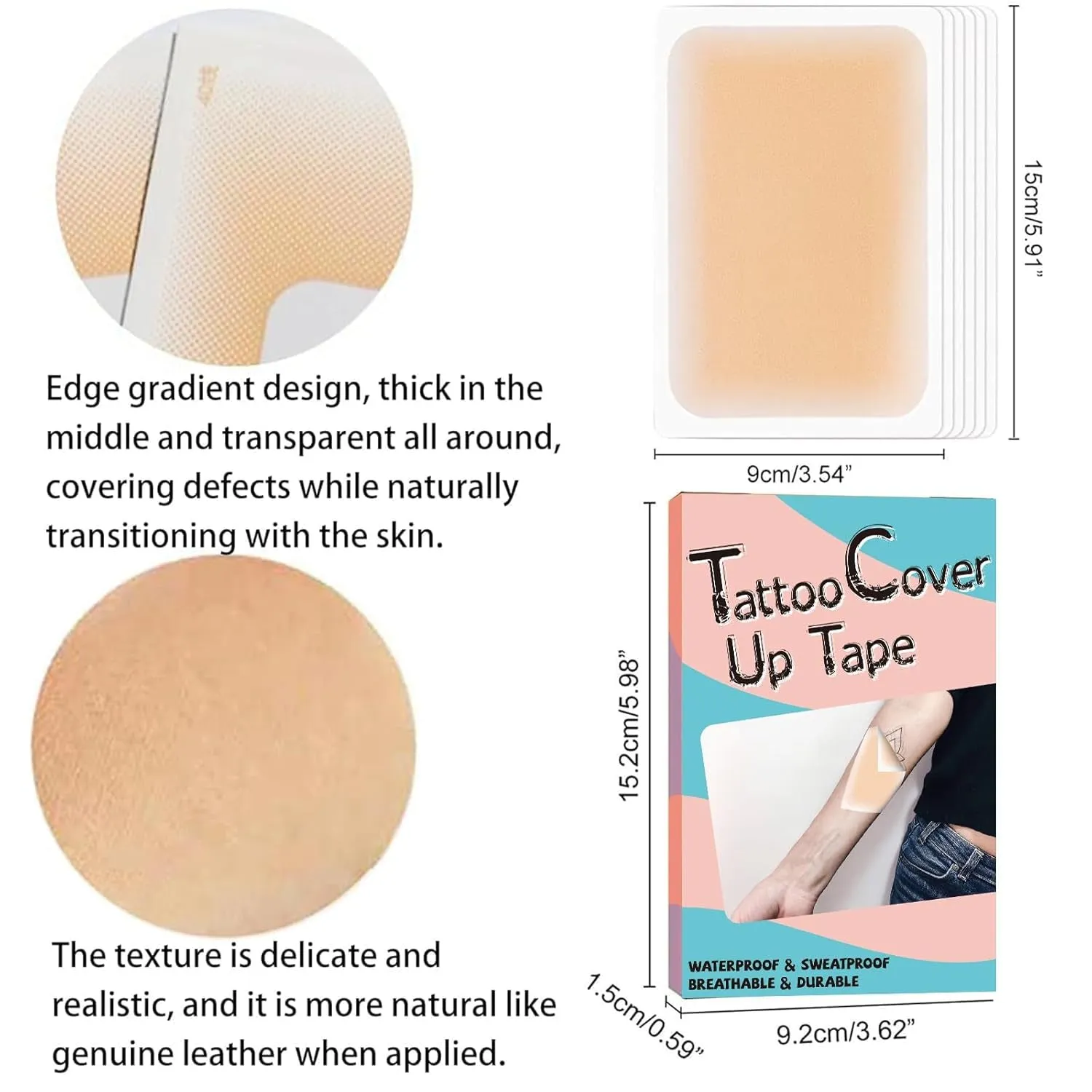 Tattoo Cover up Patch, Tattoo Cover up Tape, Ultra Thin Patch for Tattoo Scar and Birthmarks, Invisible Waterproof Skin Tone Concealer Sticker for Covering up Scars Tattoos, 6 Pcs - Light Skin