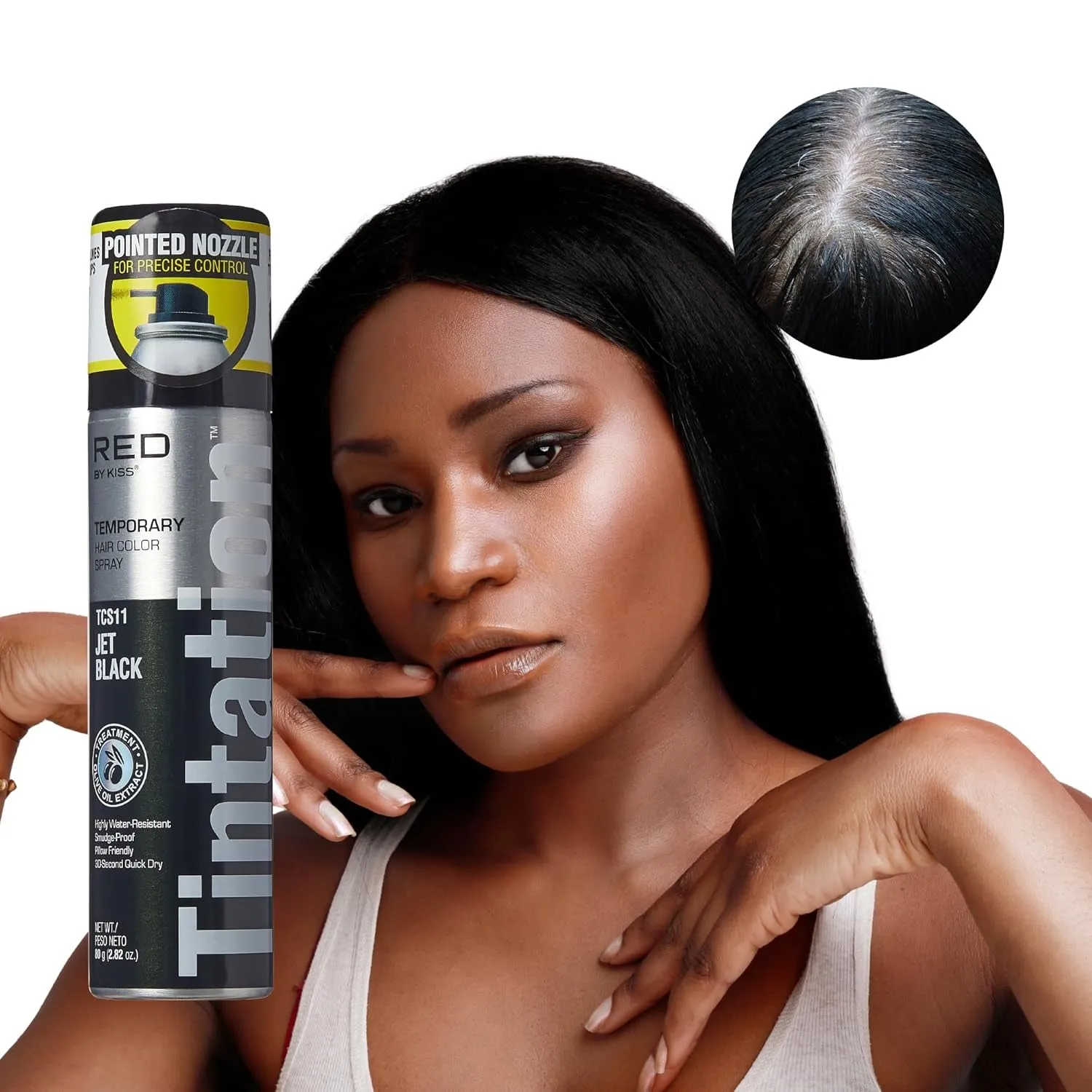 Tintation Temporary Hair Color Spray, Instant Gray Root Cover Up, Water-Resistant, Smudge-Proof, Easy Wash Out, Hairline & Barber Touch-Up, Quick Dry (Black)