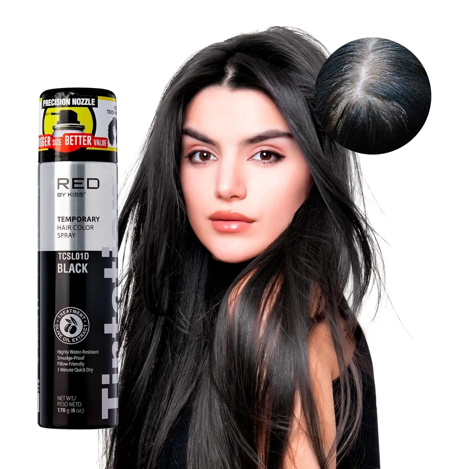 Tintation Temporary Hair Color Spray, Instant Gray Root Cover Up, Water-Resistant, Smudge-Proof, Easy Wash Out, Hairline & Barber Touch-Up, Quick Dry (Black)