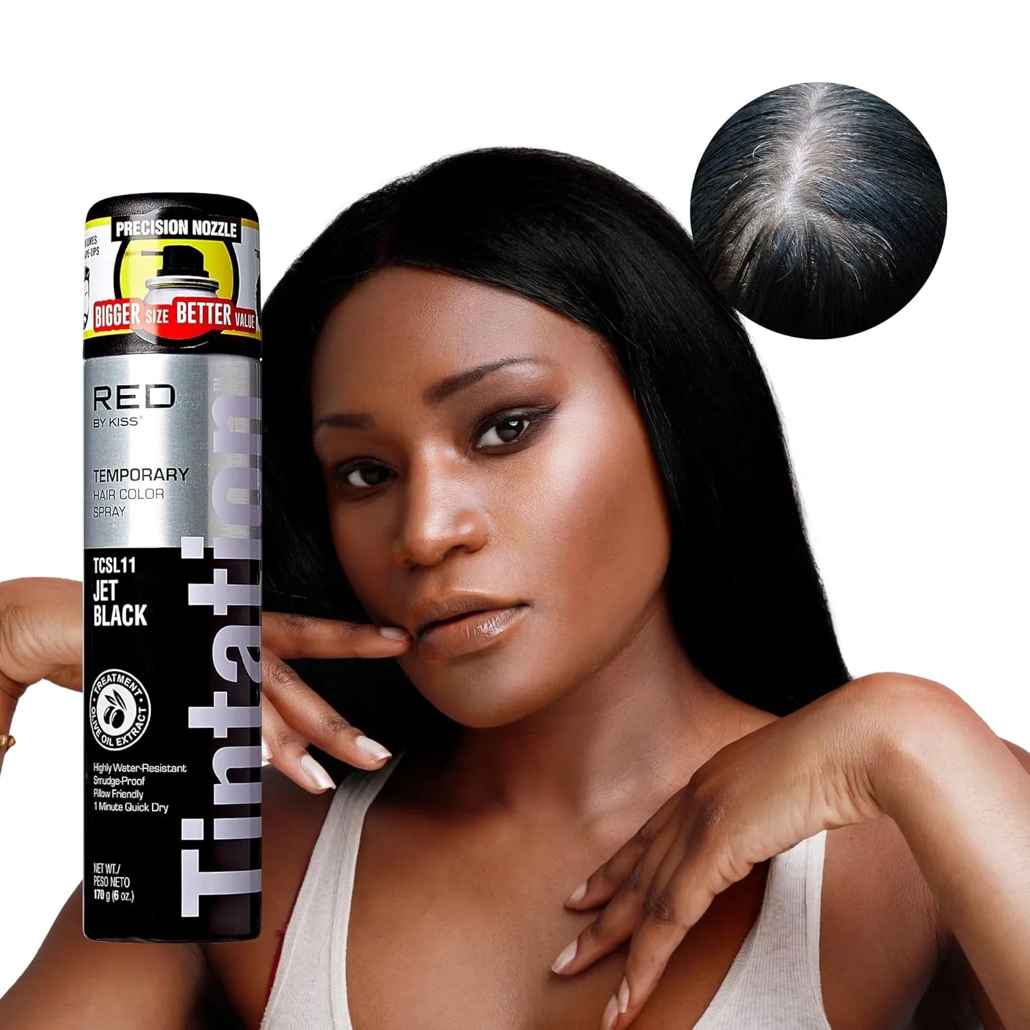 Tintation Temporary Hair Color Spray, Instant Gray Root Cover Up, Water-Resistant, Smudge-Proof, Easy Wash Out, Hairline & Barber Touch-Up, Quick Dry (Black)