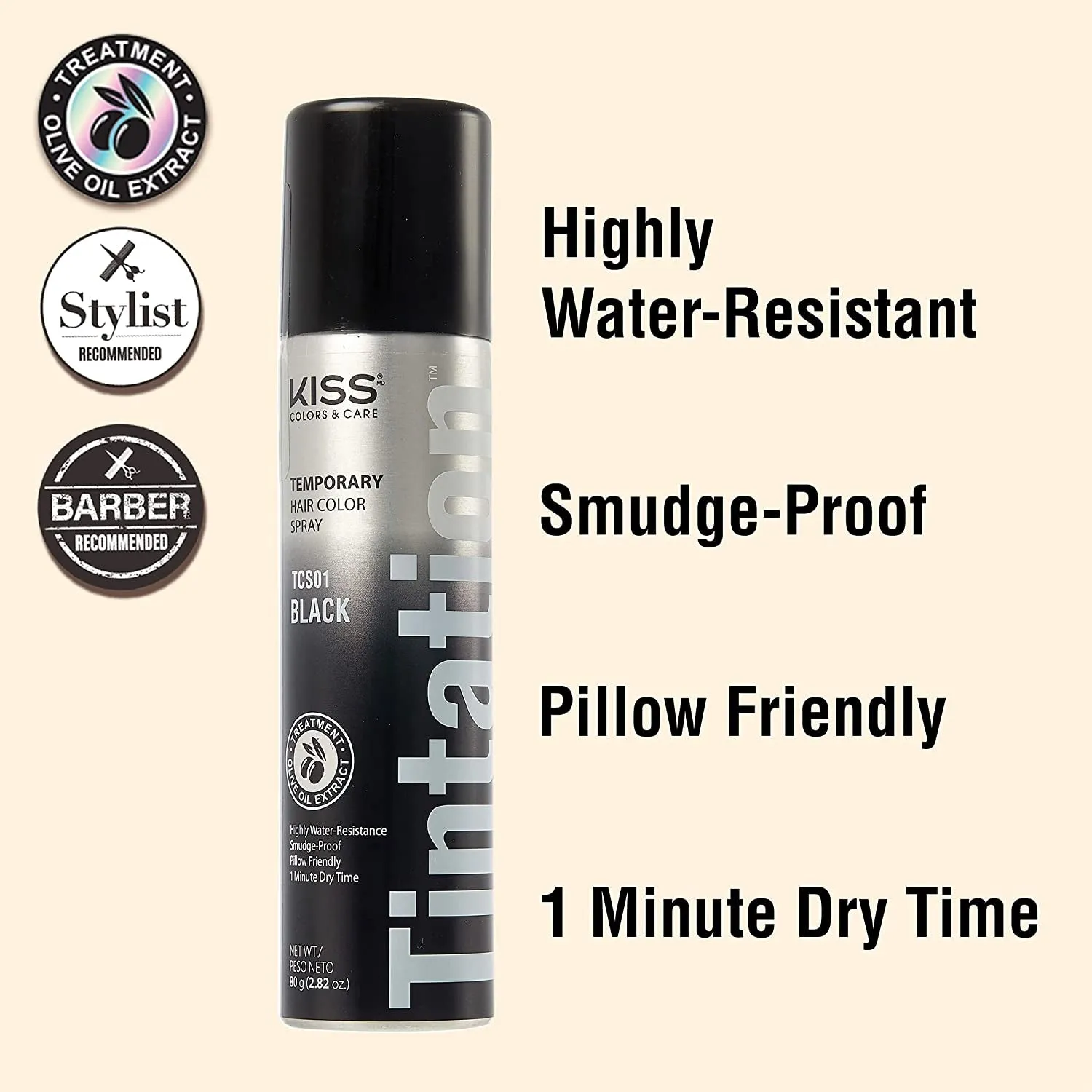Tintation Temporary Hair Color Spray, Instant Gray Root Cover Up, Water-Resistant, Smudge-Proof, Easy Wash Out, Hairline & Barber Touch-Up, Quick Dry (Black)