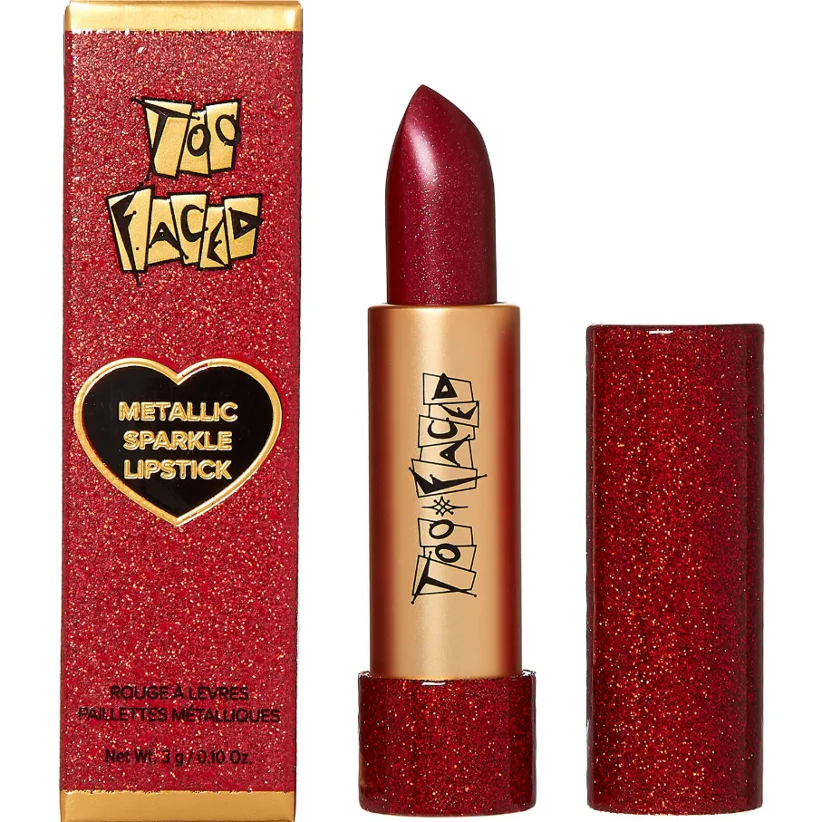 too faced metallic sparkle lipstick too too hot 3g