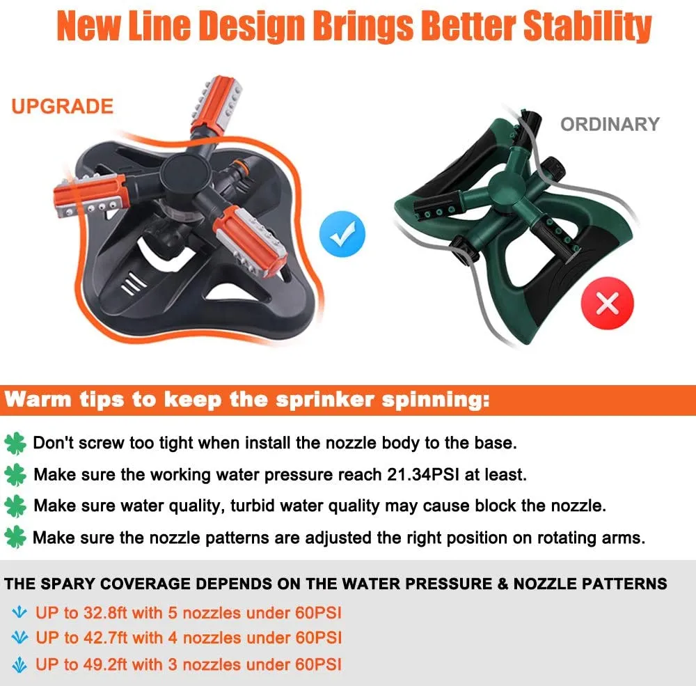 Upgrade Lawn Sprinkler Automatic 360 Degree Rotating Irrigation Sprinkler System