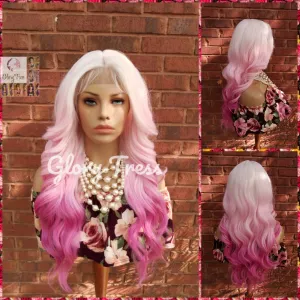 Wavy Lace Front Wig, Wig, Ombre Pink Wig, Glory Tress, Pink Wig, Unicorn Haircolor, Cosplay Wig, Heat Safe, ON SALE // DIVA