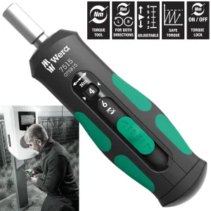 Wera Torque Wrench Screwdriver 1/4" Hex 7515 Kraftform Safe Torque Speed Torque 2-6 Nm