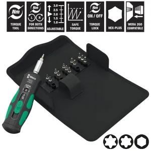 Wera Torque Wrench Screwdriver Set 1/4" Hex 1-3 Nm 7510/14 Kraftform Safe Torque Speed Tool Set for Carbide Inserts 14 Pieces