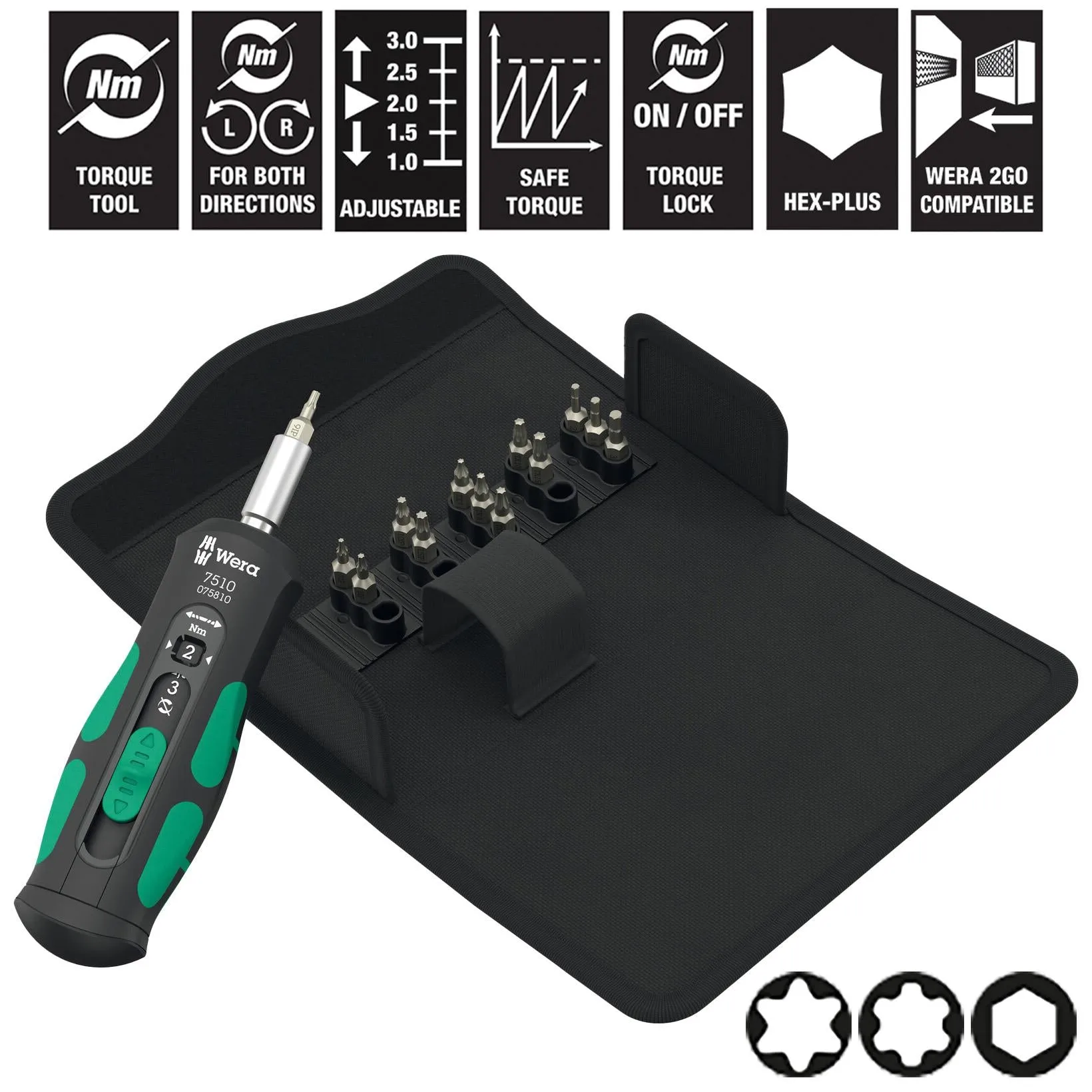 Wera Torque Wrench Screwdriver Set 1/4" Hex 1-3 Nm 7510/14 Kraftform Safe Torque Speed Tool Set for Carbide Inserts 14 Pieces