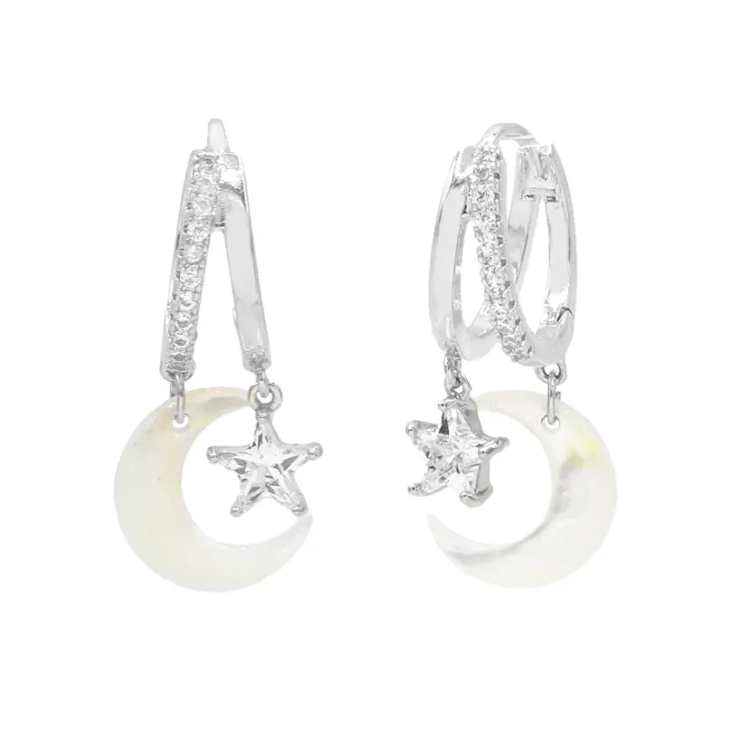 White Crescent Huggie Earrings