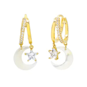 White Crescent Huggie Earrings