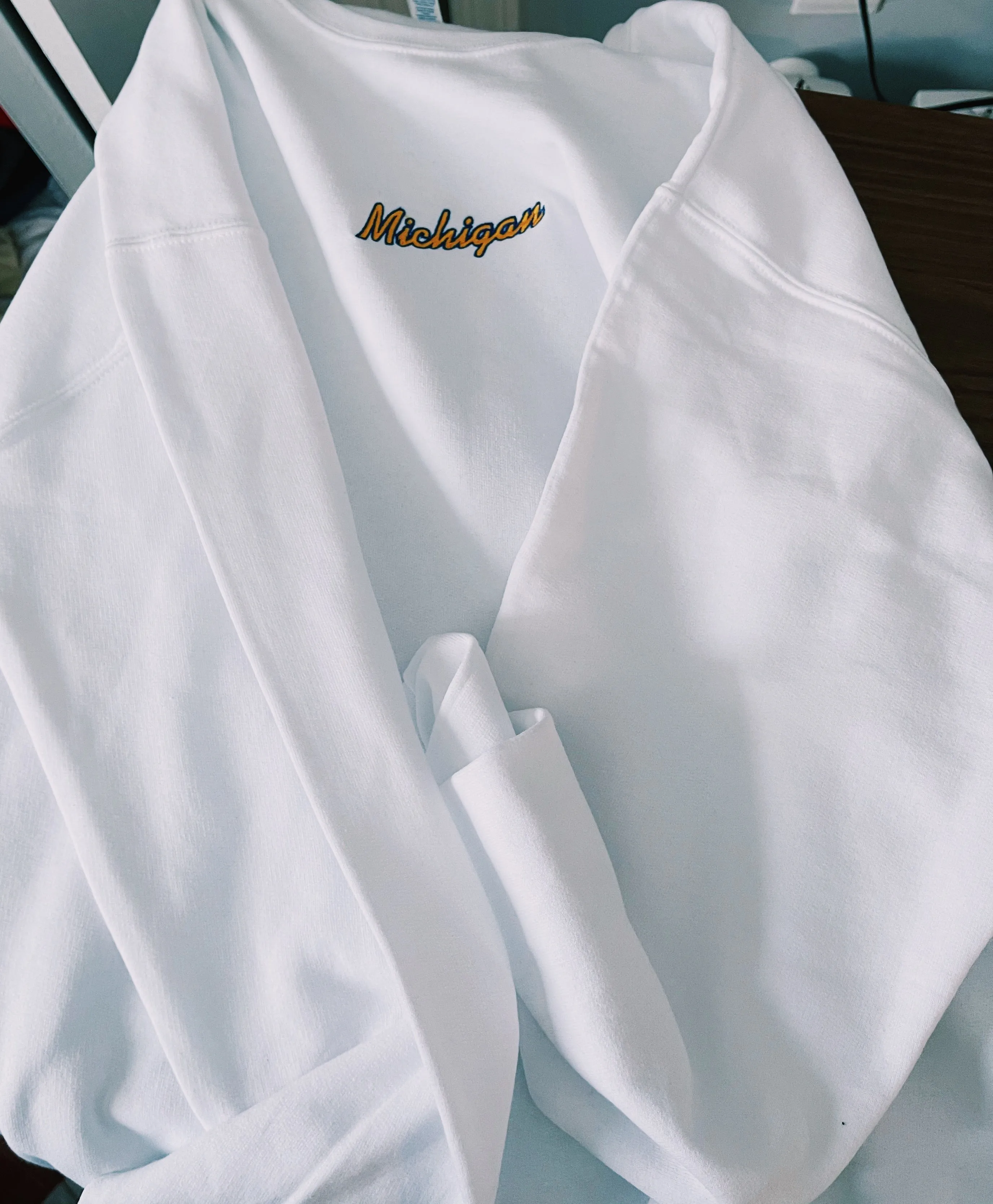 White Michigan Embroidered Sweatshirt