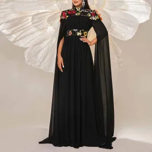 Women's Sheer Cape Embroidery Tulle Prom Dress Wedding Cocktail Dress