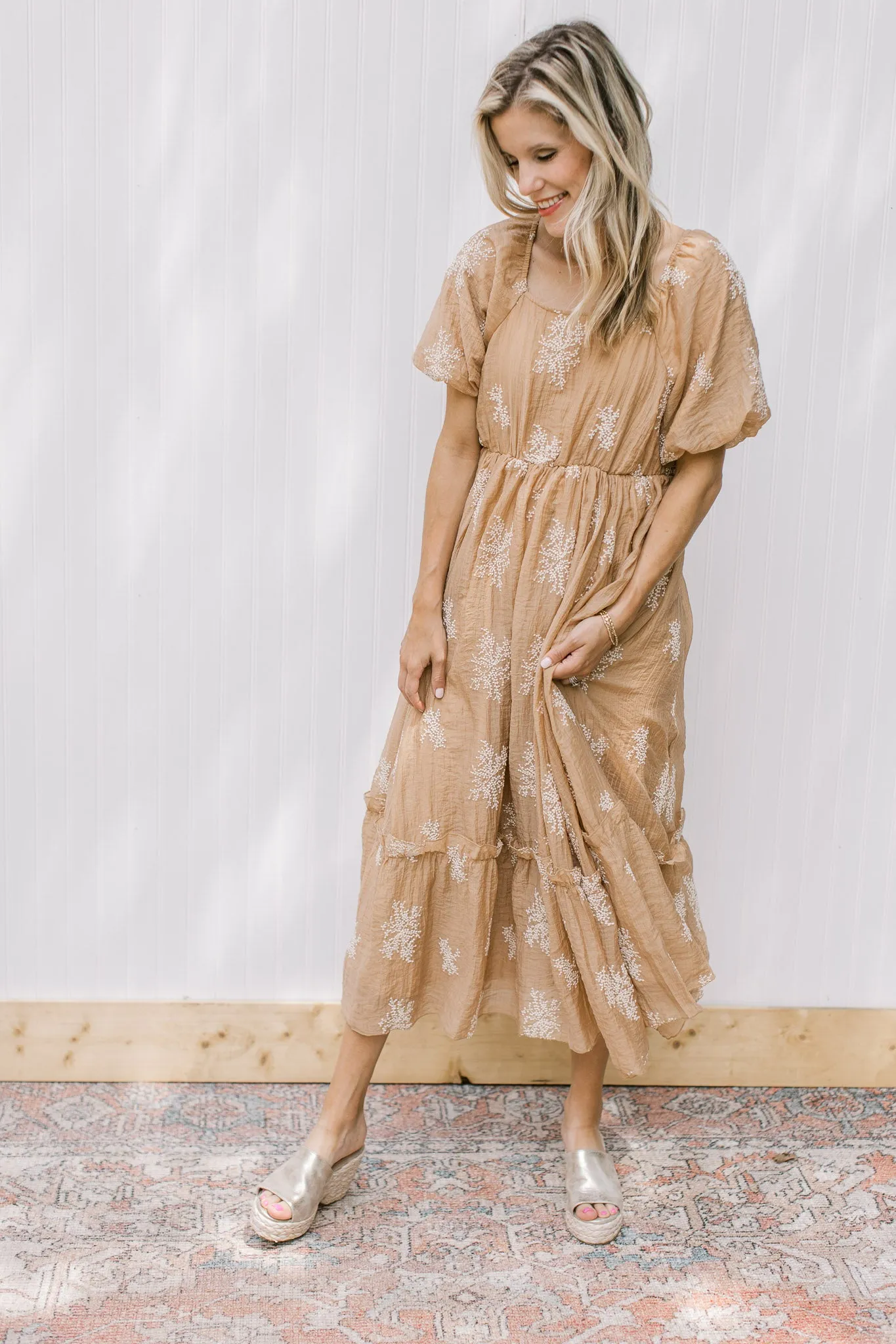 XZ Camel Flower Spray Dress