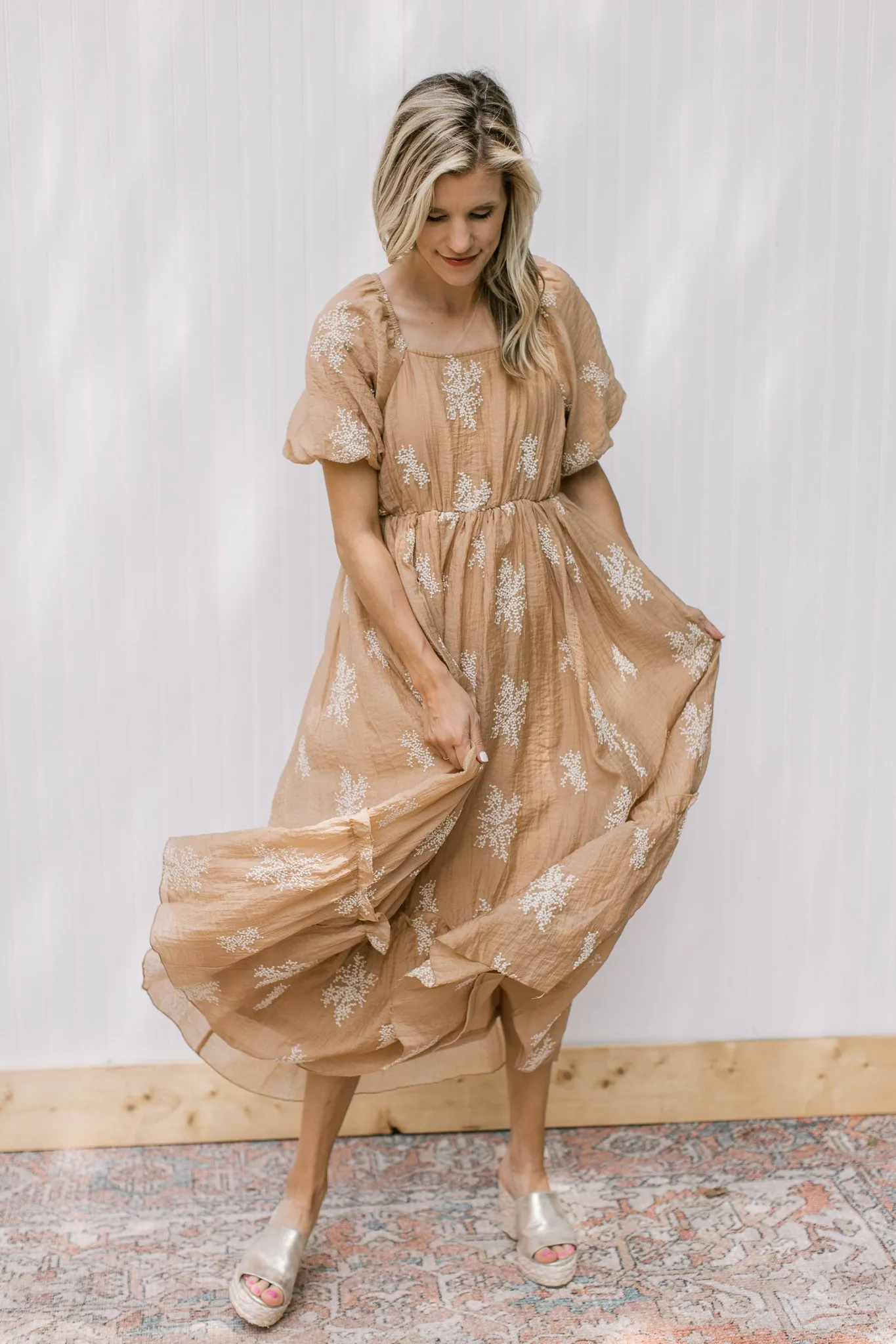 XZ Camel Flower Spray Dress