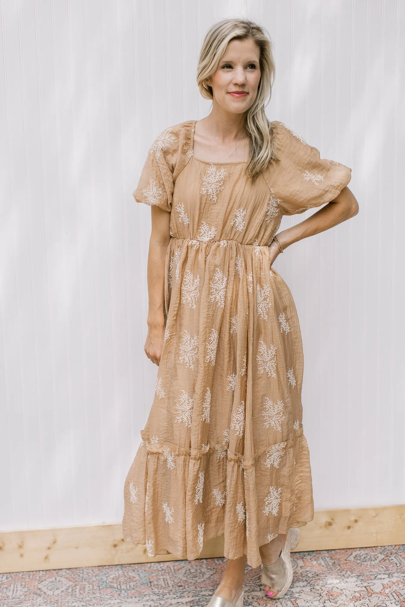 XZ Camel Flower Spray Dress
