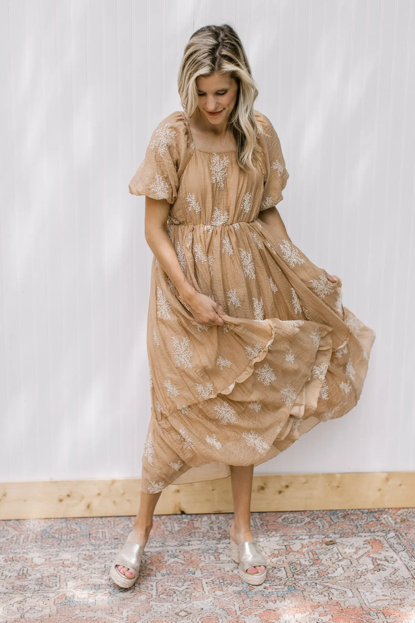 XZ Camel Flower Spray Dress
